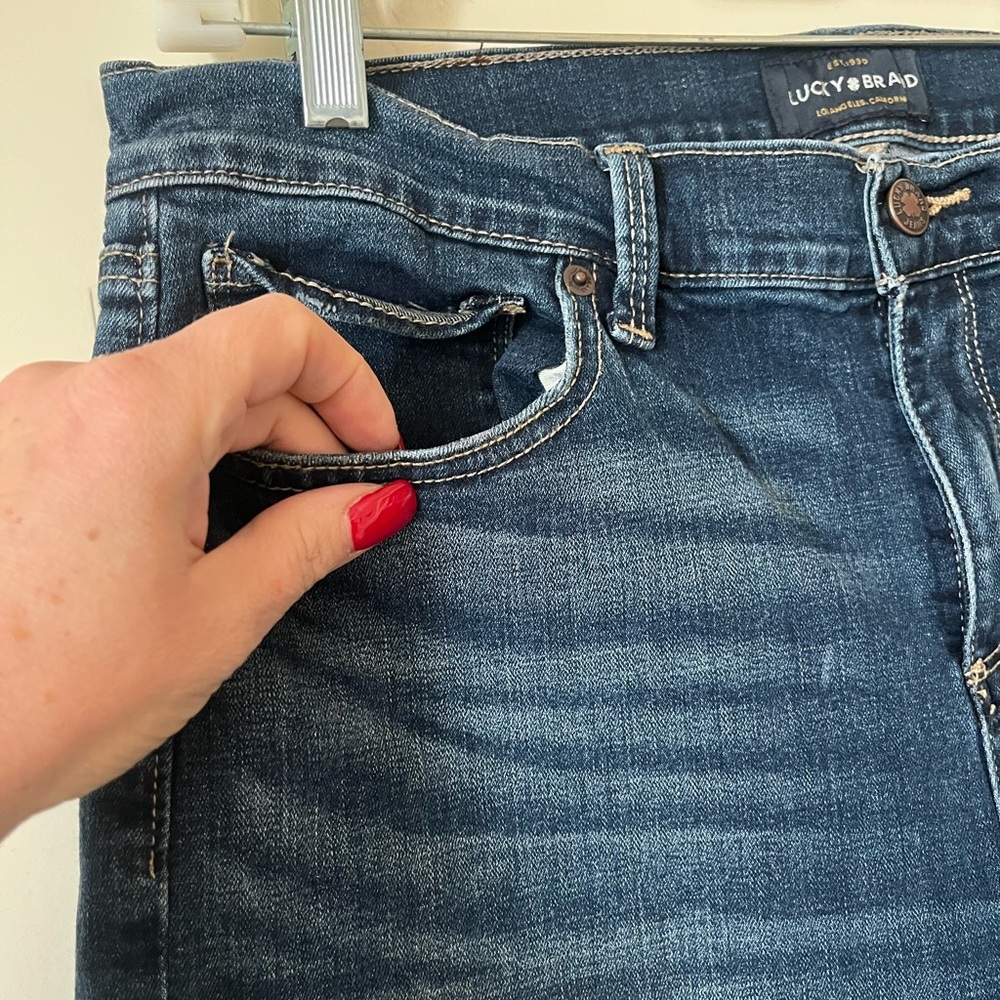 Lucky Brand Dark Blue Denim Bermuda Shorts Distressed Women’s size 10 - Picture 4 of 15